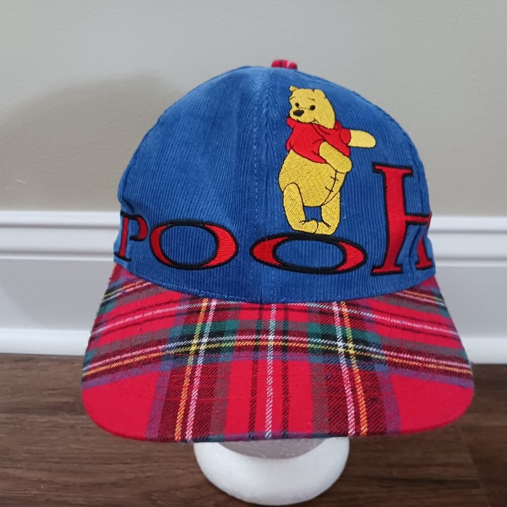 Vintage Youth Winnie Pooh Embroidered Strapback Corduroy Plaid‎ Cap Hat